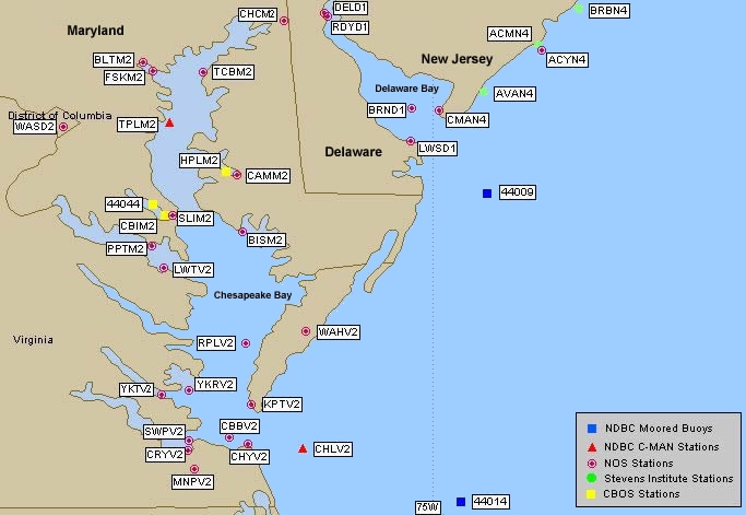 Mesomap of nearby weather buoys